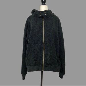 💙 L 💙 NWOT Anthro Sherpa Jacket Fuzzy Hood High Snap Collar Zip Porridge​